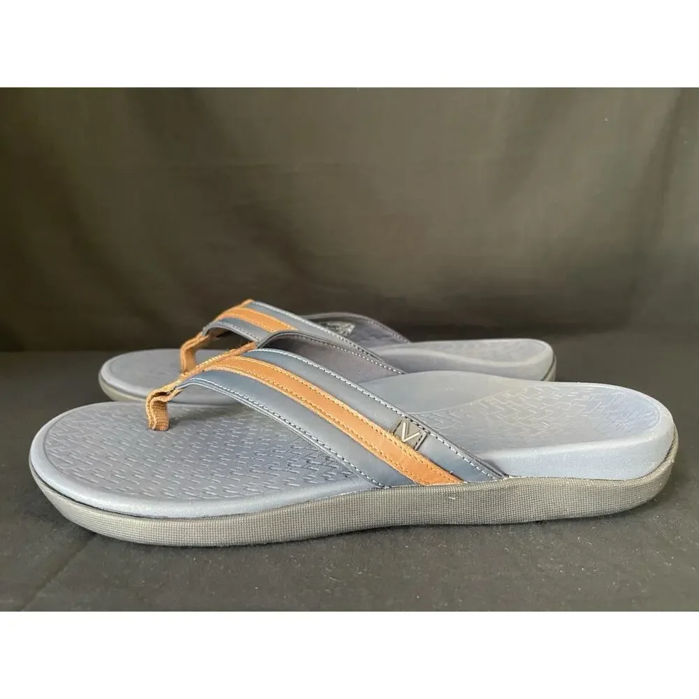Vionic Tide II Navy/Brown Comfort Sandal Flip Flop Toe Post Men's US size 12